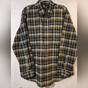 St. John's Bay Green And Tan Plaid Button Up Shirt Size XL
